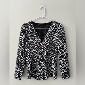 J.CREW Women's Printed Satin Crepe Peplum Top Blouse Black White Size 00